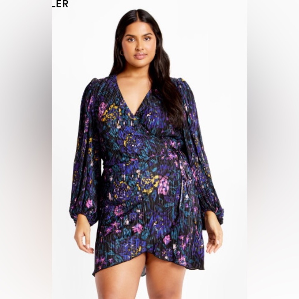 City Chic Kira Print Dress - black